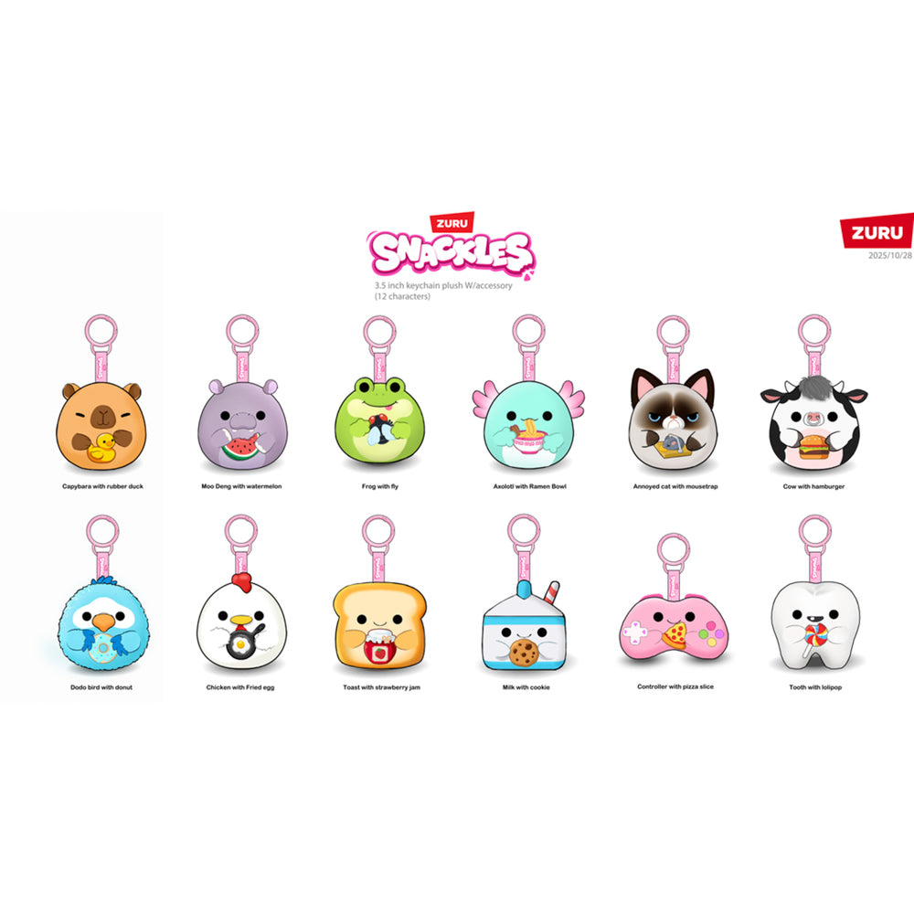 ZURU Snackles 3.5 Inch Toy Plush Keychains - Series 1 Mystery Capsule.
