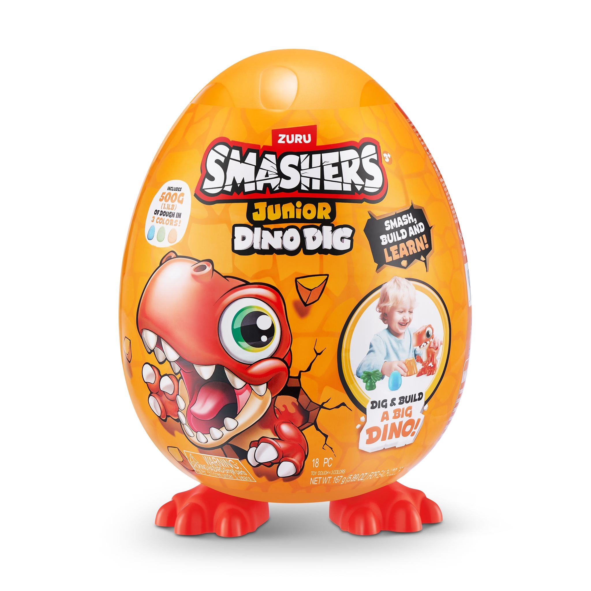 Smashers Junior Dino Dig Grand Œuf – Brontosaure – Pâte à Modeler 1 Kg – 18 Surprises – Dès 18 Mois – Jeu Sensoriel