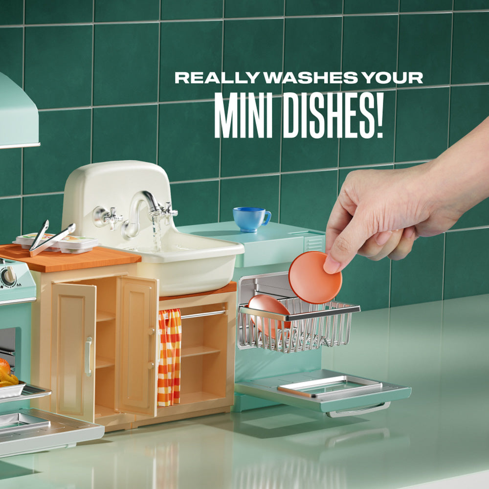 Working dishwasher in the ZURU Mini Brands Magic Cook Kitchen Playset Toy.