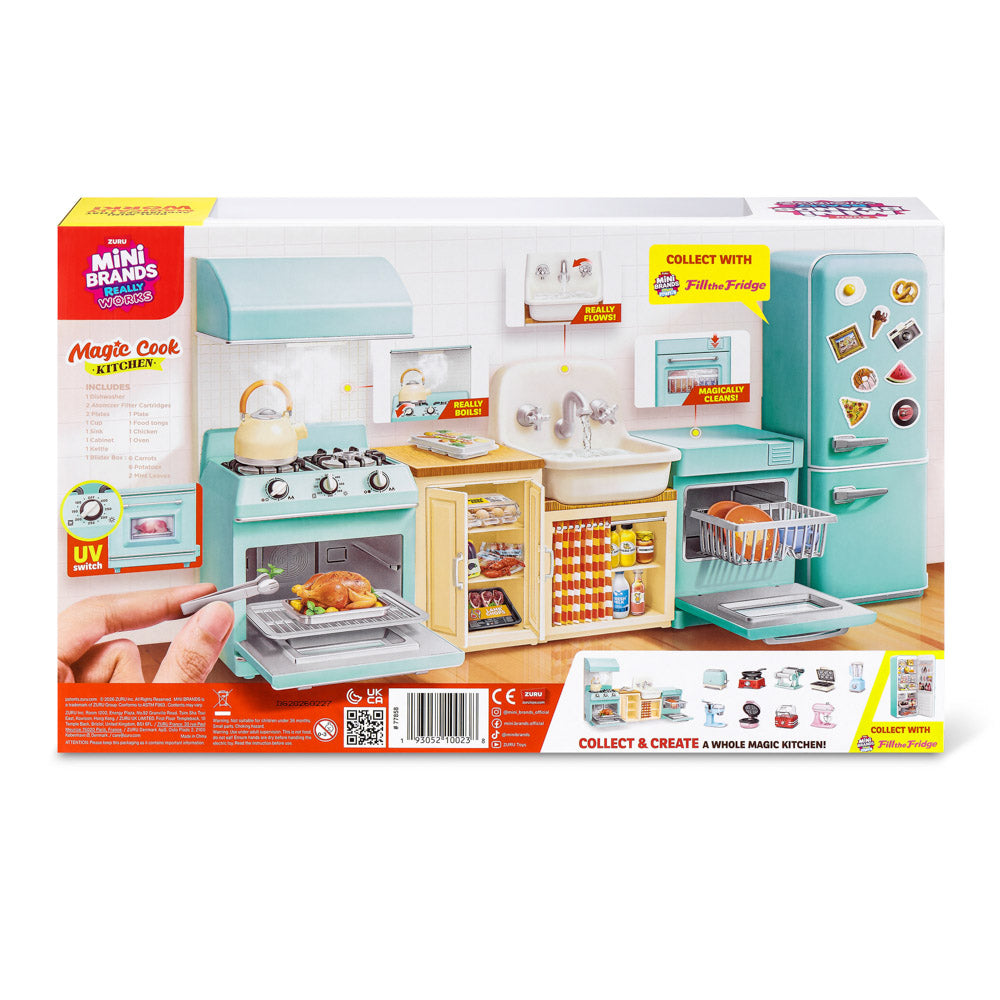 Back packaging of the ZURU Mini Brands Magic Cook Kitchen Playset Toy.