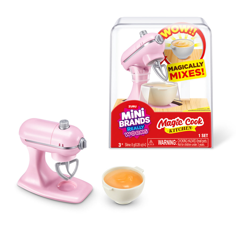 ZURU Mini Brands Magic Cook Toy Kitchen S1 Mixer with bowl, in front of packaging