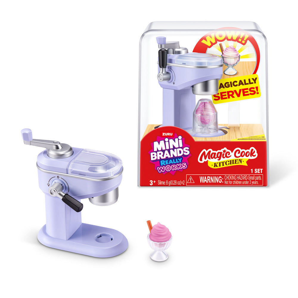 ZURU Mini Brands Magic Cook Kitchen S1 Toy Ice-Cream Maker, in front of packaging