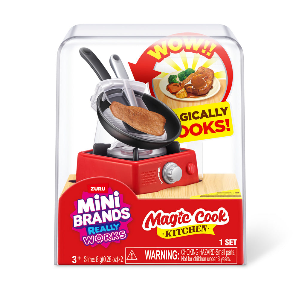 ZURU Mini Brands Magic Cook Kitchen S1 Toy Steak With Pan, in packaging