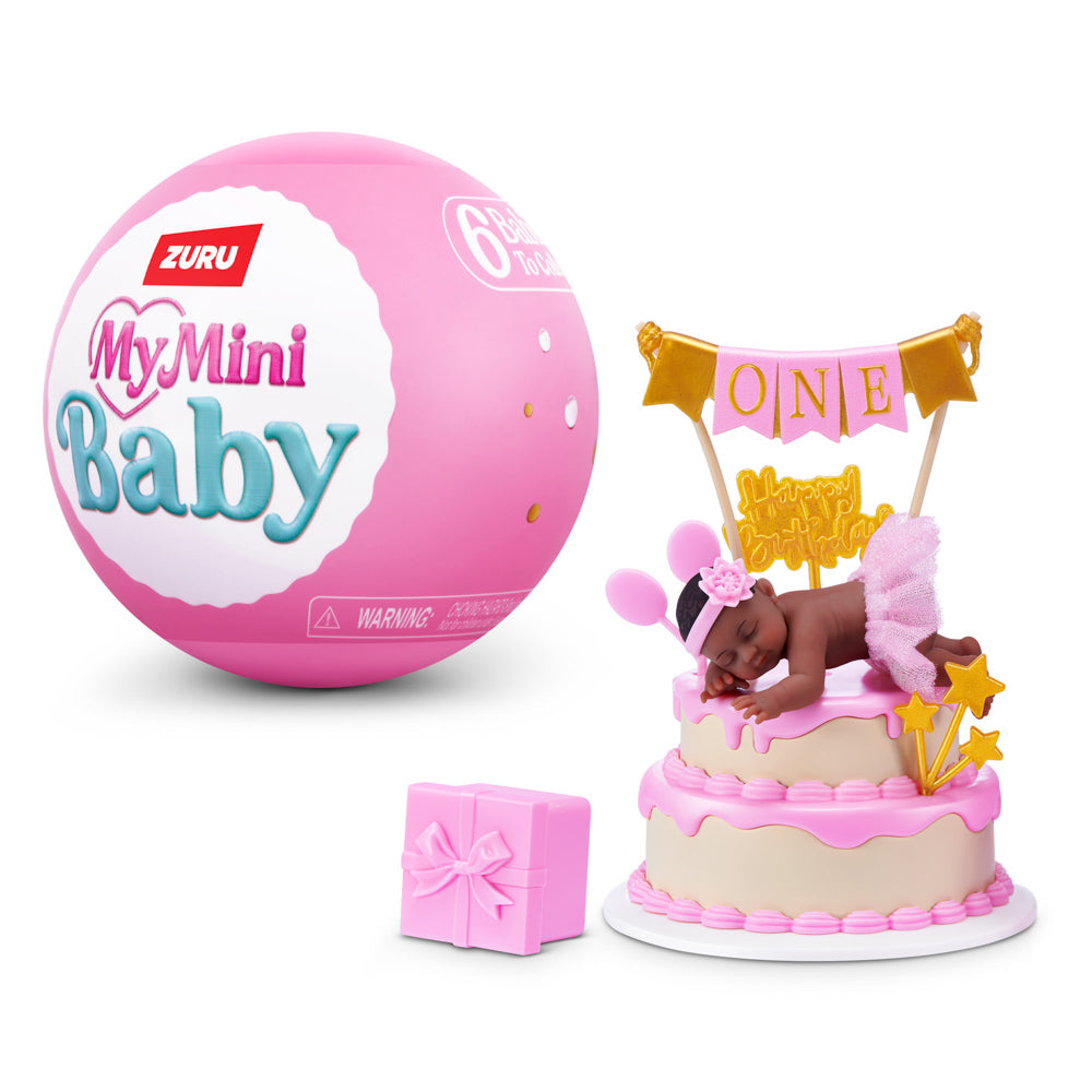 Girl baby on cake, from the ZURU My Mini Baby Birthday Series 1 Blind Surprise Capsule