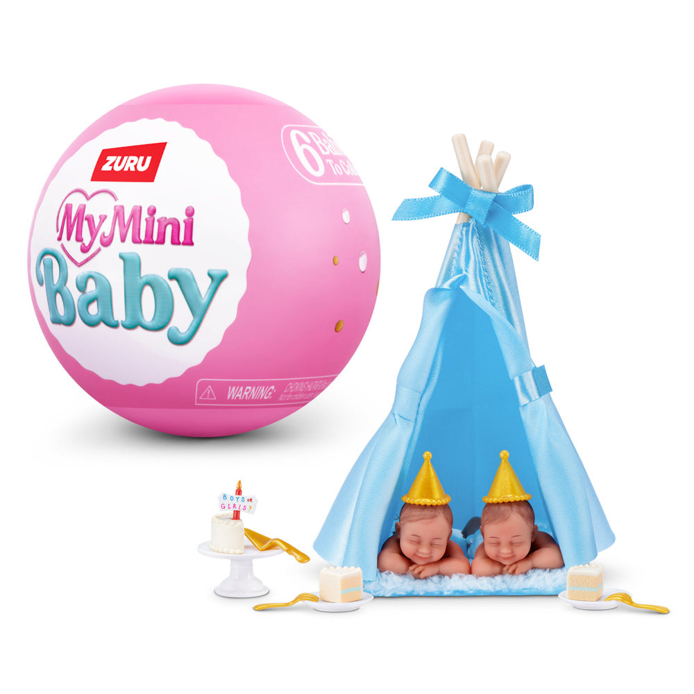 Boy twin babies in teepee, from the ZURU My Mini Baby Birthday Series 1 Blind Surprise Capsule