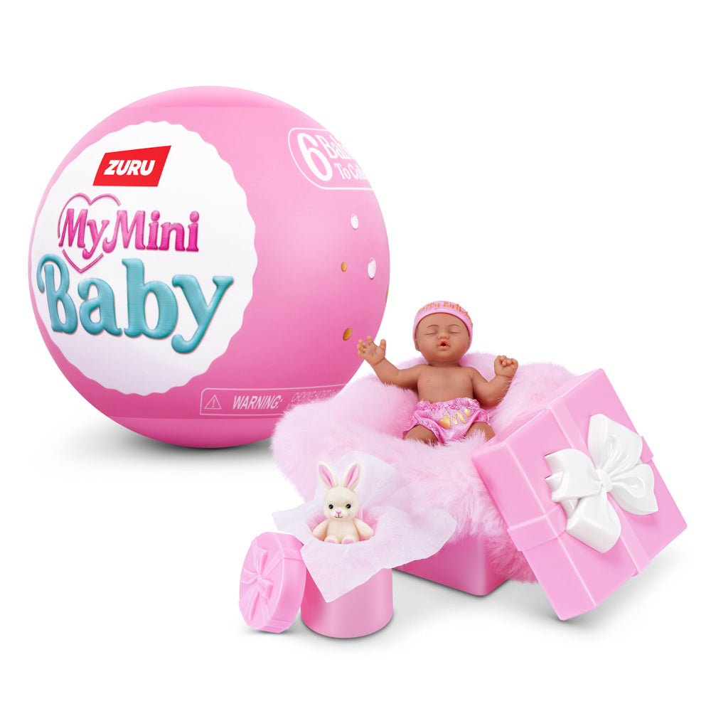 Girl baby in gift box, from the ZURU My Mini Baby Birthday Series 1 Blind Surprise Capsule