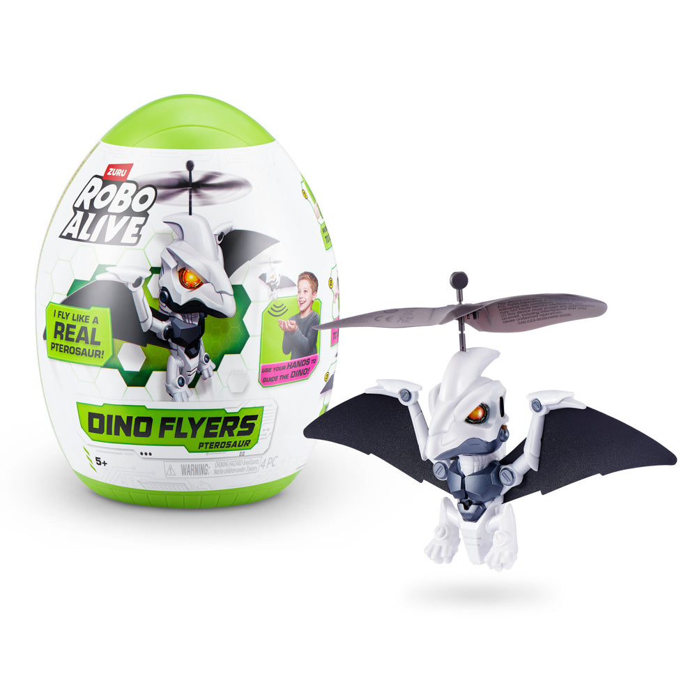 ZURU Robo Alive Dino Flyers Flying Pterosaur Toy, in front of egg packaging
