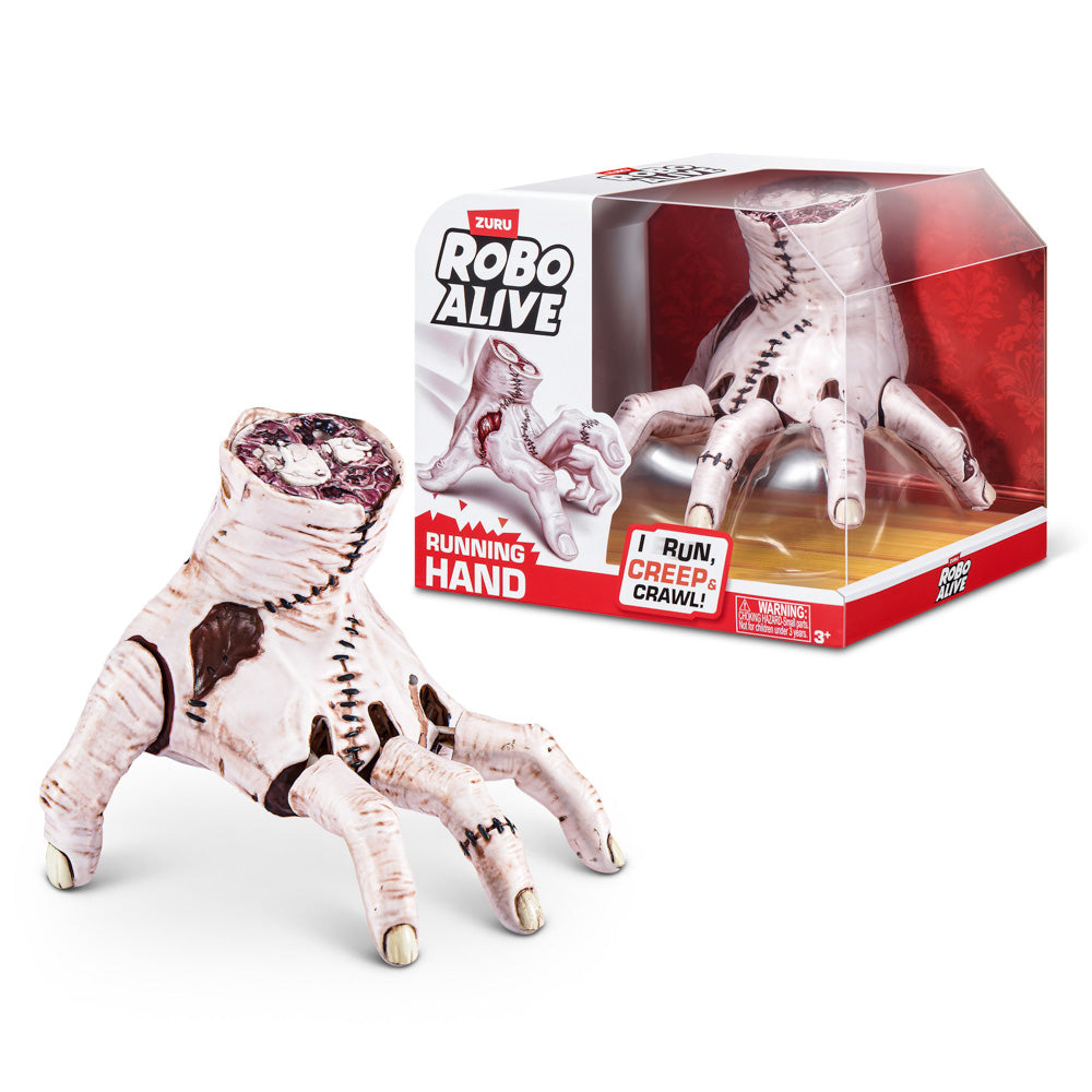 ZURU Robo Alive Horror Running Hand, positioned in front of packaging