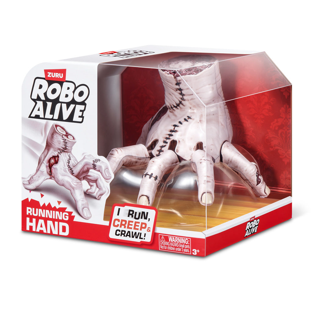 Side view of the ZURU Robo Alive Horror Running Hand, in packaging