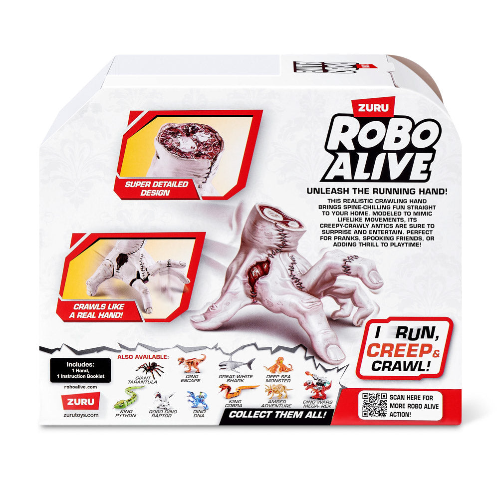 Back view of the ZURU Robo Alive Horror Running Hand, in packaging