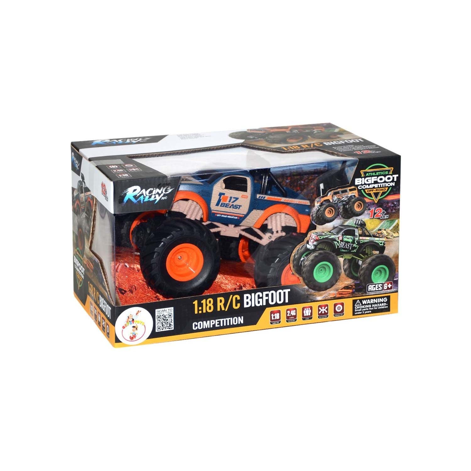 Racing Rally 1:18 Remote Control Bigfoot Bigfoot Beast Orange Wheels