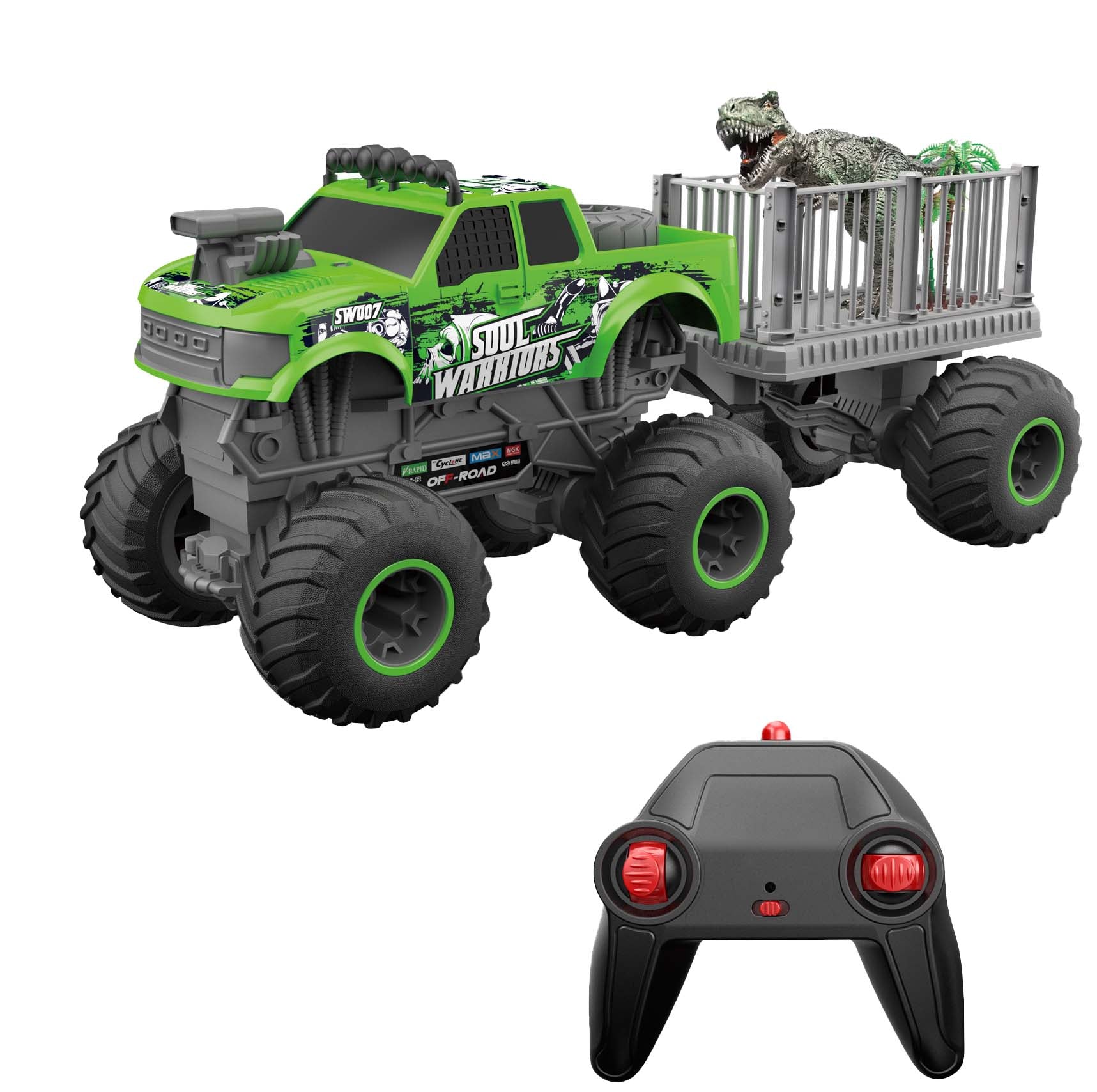 Sneak Power Remote Control Large Wheeled Off-Road Green Vehicle With Trailer And Accessories