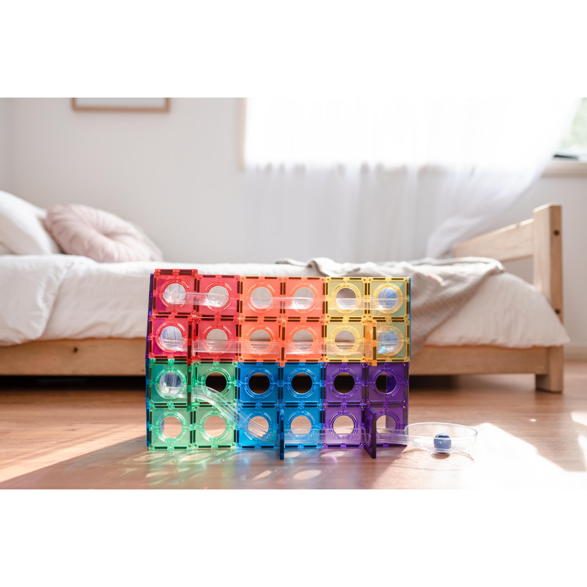 CONNETIX Magnetic Tiles 92 Piece Rainbow Ball Run Pack