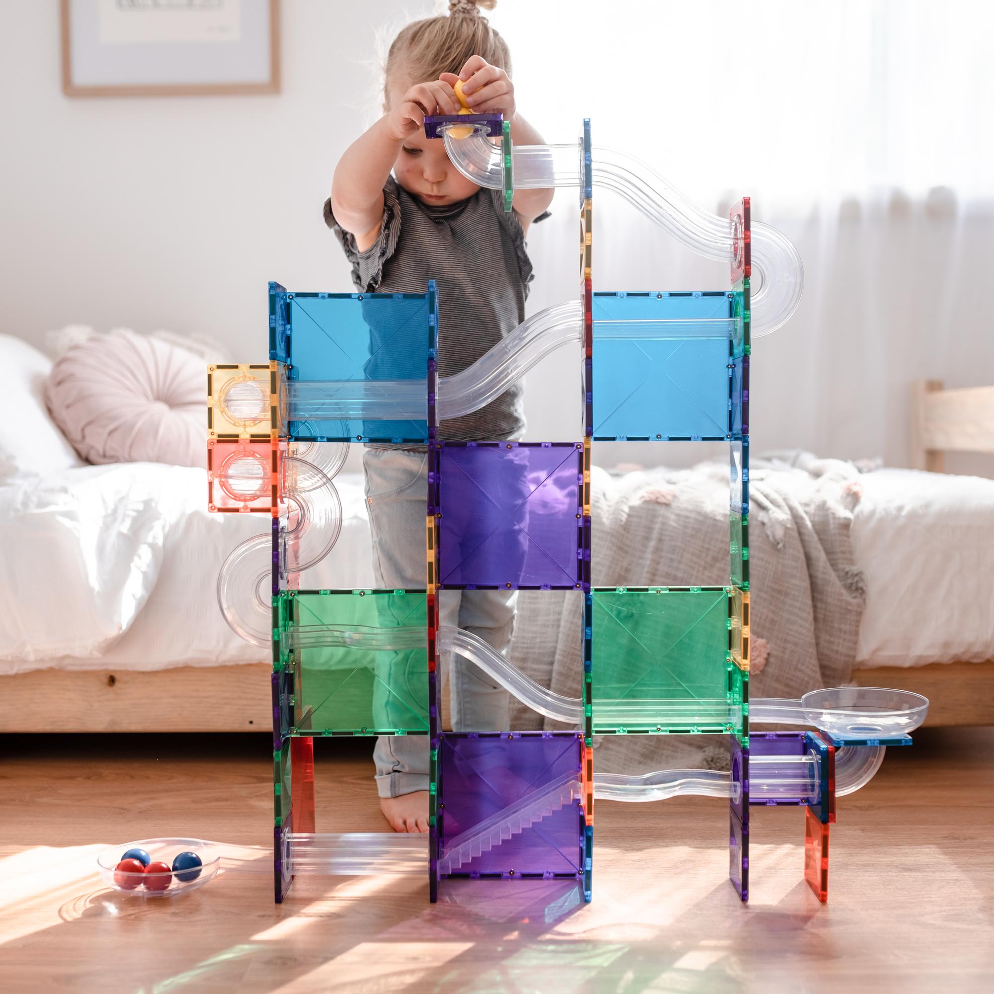 CONNETIX Magnetic Tiles 92 Piece Rainbow Ball Run Pack