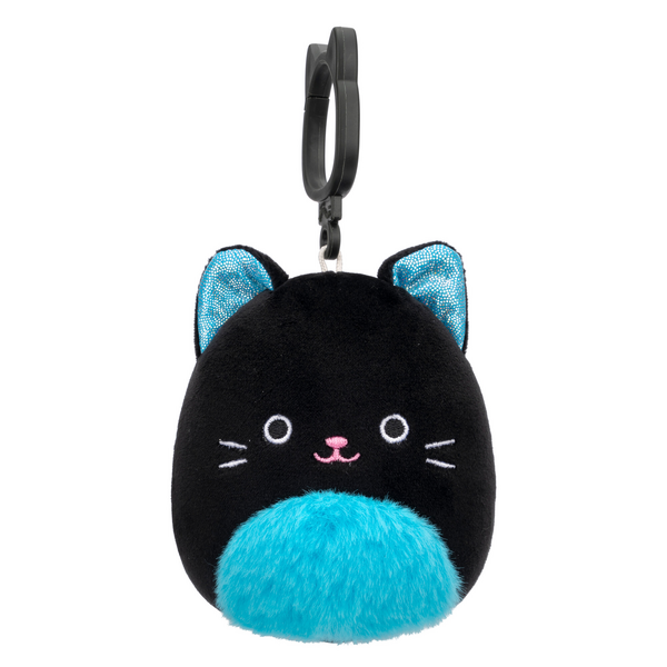 Squishmallows Season Halloween 3.5 Inch Plush  Clip-On Eponine Black Cat With Neon Blue Fuzzy Belly And Sparkle Ears