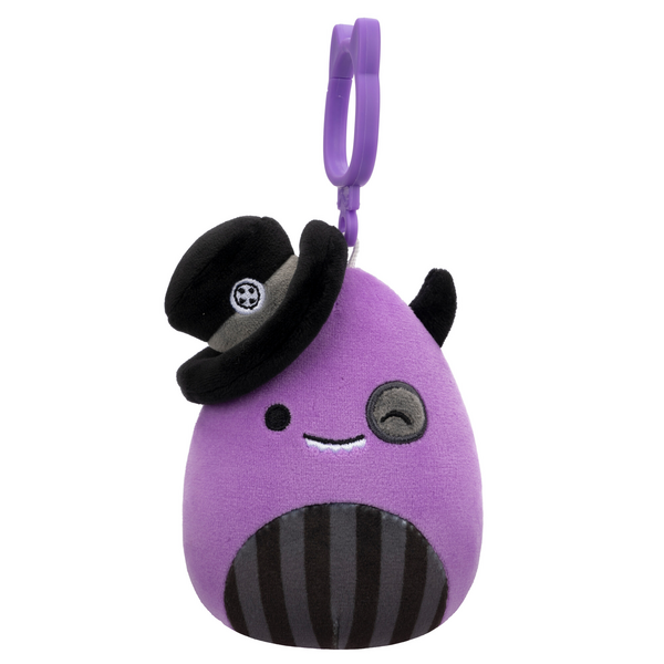 Squishmallows Season Halloween 3.5 Inch Plush Clip-On Earworm Winking Purple Monster With Top Hat